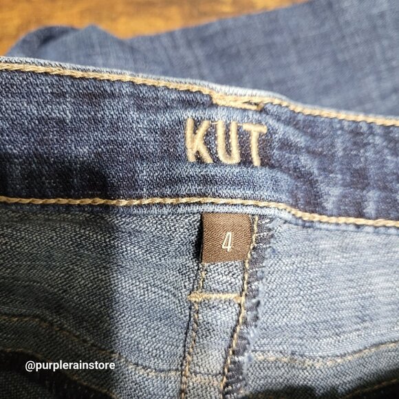 KFTK Jeans Size 4 Straight Mid Rise Medium Dark Wash Stretch Denim - Picture 4 of 13